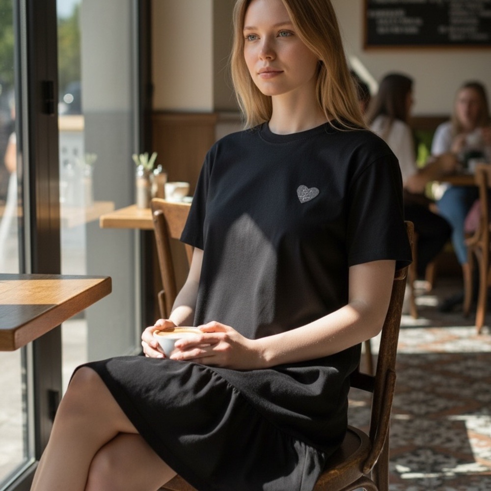 Chic Black Dress with Heart Accent